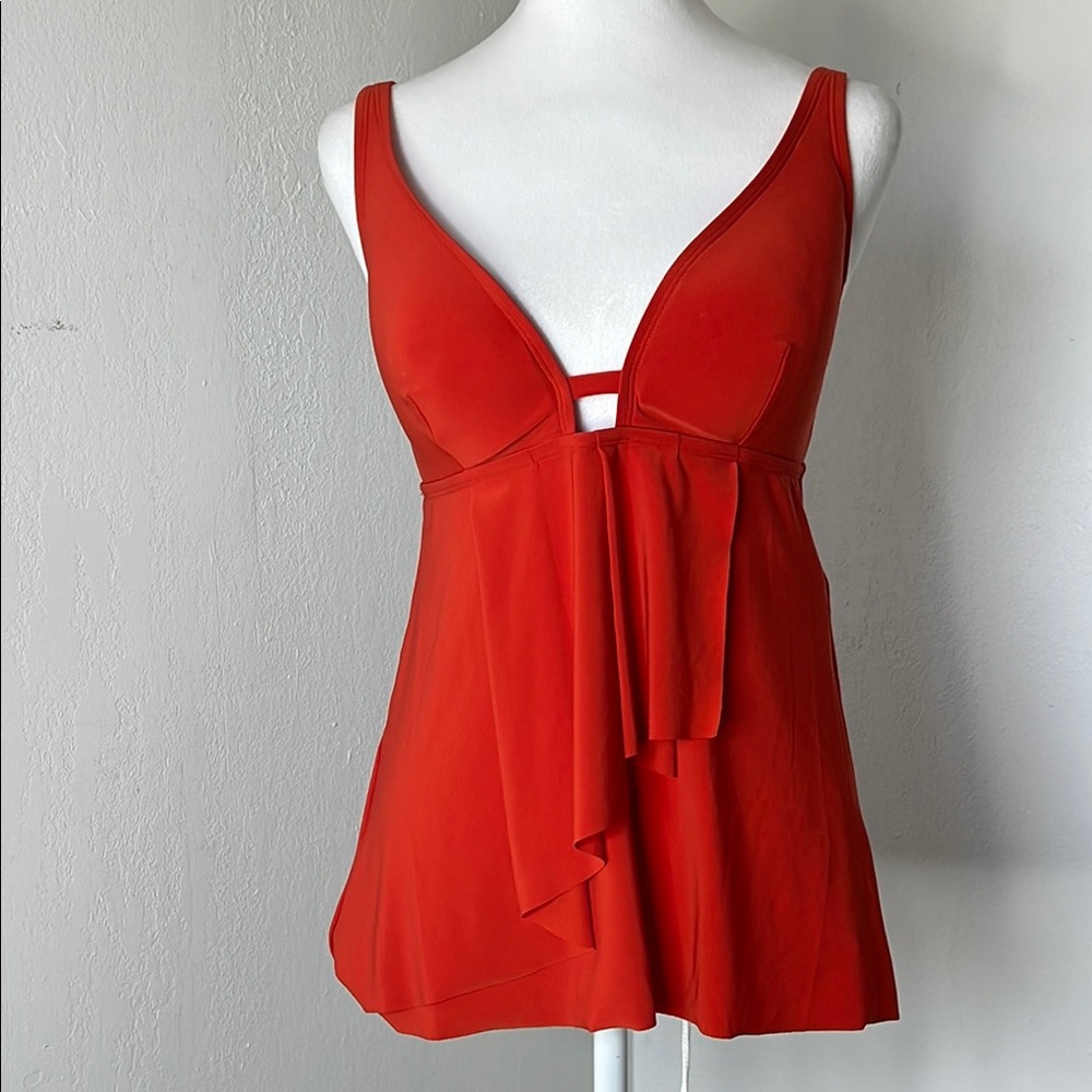 Bathing suit top Elegant  habanero solid Sleeveless cascadeTankini wireless 8